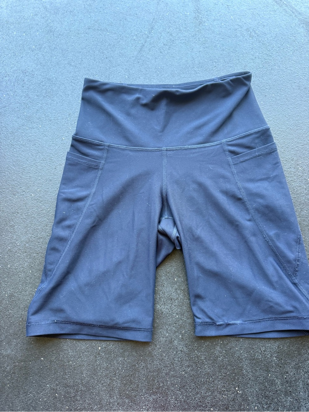 High-Waist Navy Women’s Active Shorts with Side Pockets